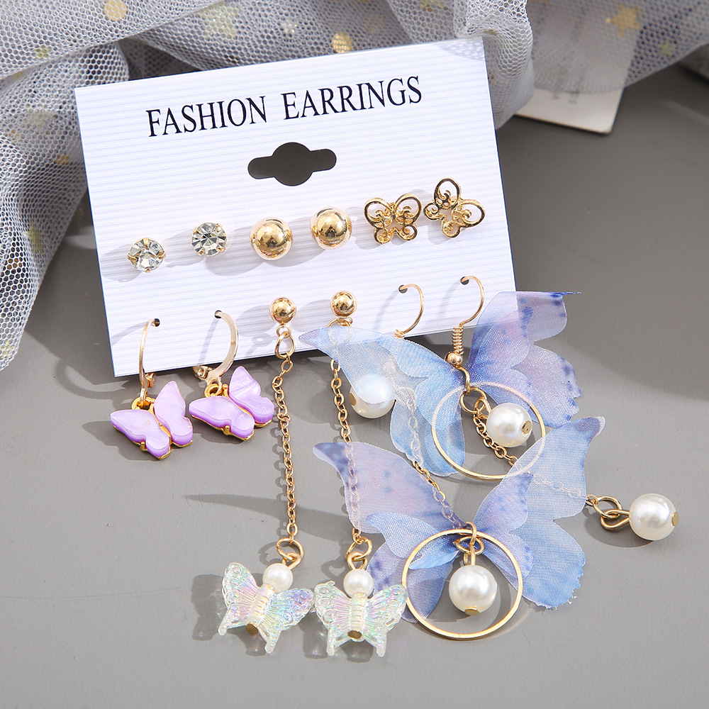European and American export butterfly earrings, asymmetrical acrylic imitation pearl butterfly pendant earrings set in Instagram Specification drawing