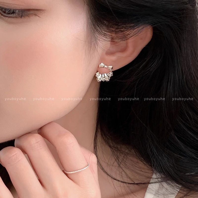 Two-wear style ~ Bow lace skirt-hem earrings for women, a light luxury and high-end look, and exquisite and versatile ear studs Specification drawing