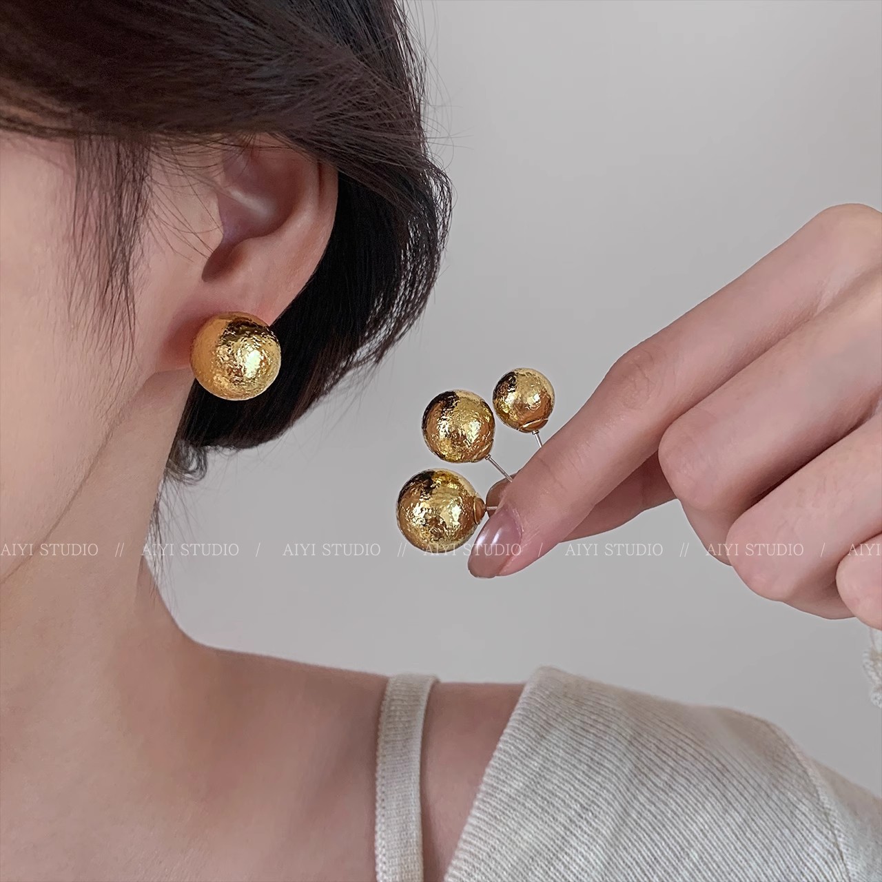 Cold style irregular metal teardrop stud earrings, new 2025 bestseller, personalized earrings, niche earrings, women's high-end feel details Picture