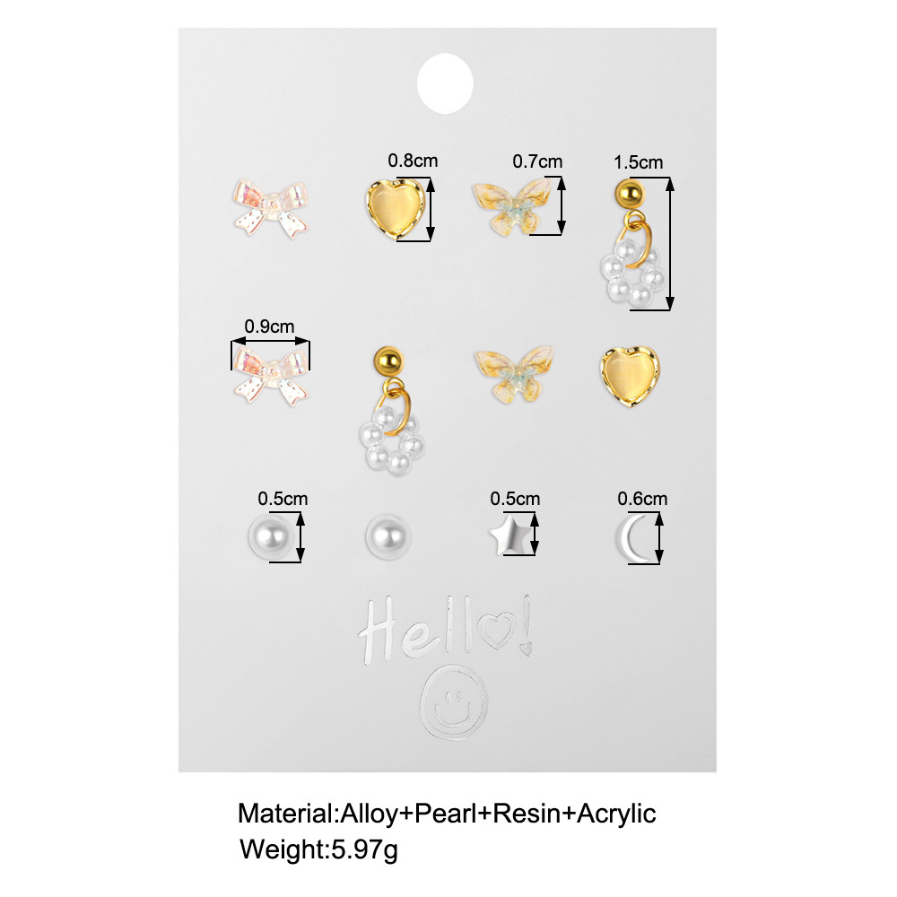 New cross-border color butterfly stud earrings creative heart star Moon earrings set 6 pieces earrings set details Picture