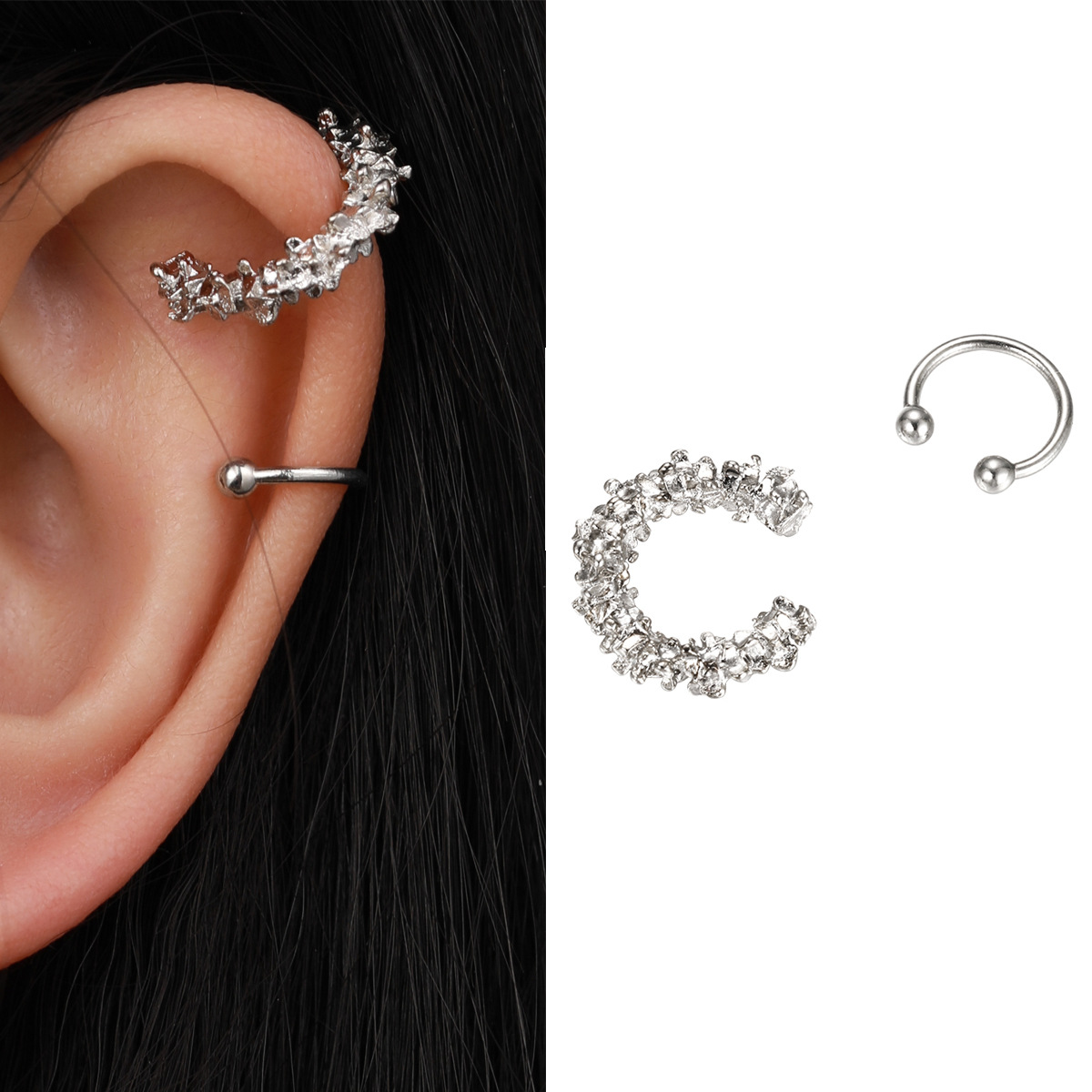 A new cross-border fashion Instagram niche ear bone clip from Europe and America without ear holes, a small and sparkling Instagram ear clip set of 2 pieces full figure