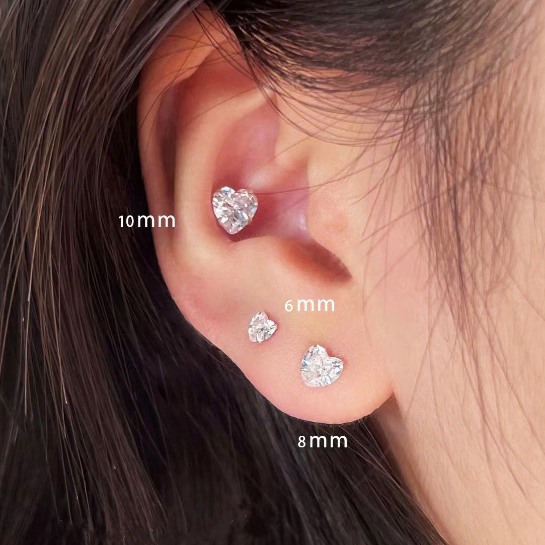 3 pairs of simple and elegant European and American cross-border water diamond stud earrings, super flash Zircon set, heart-shaped small stud earrings full figure