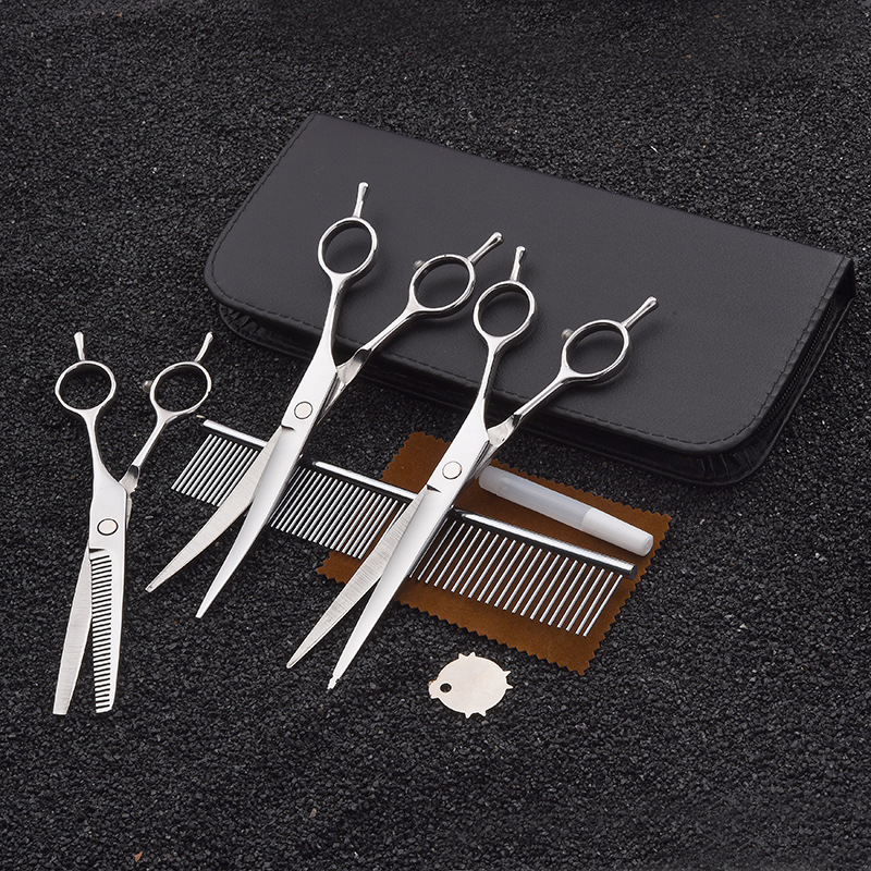7-inch pet grooming scissors, teeth scissors, flat scissors, pet grooming scissors, pet curved scissors, dog and cat grooming tool set