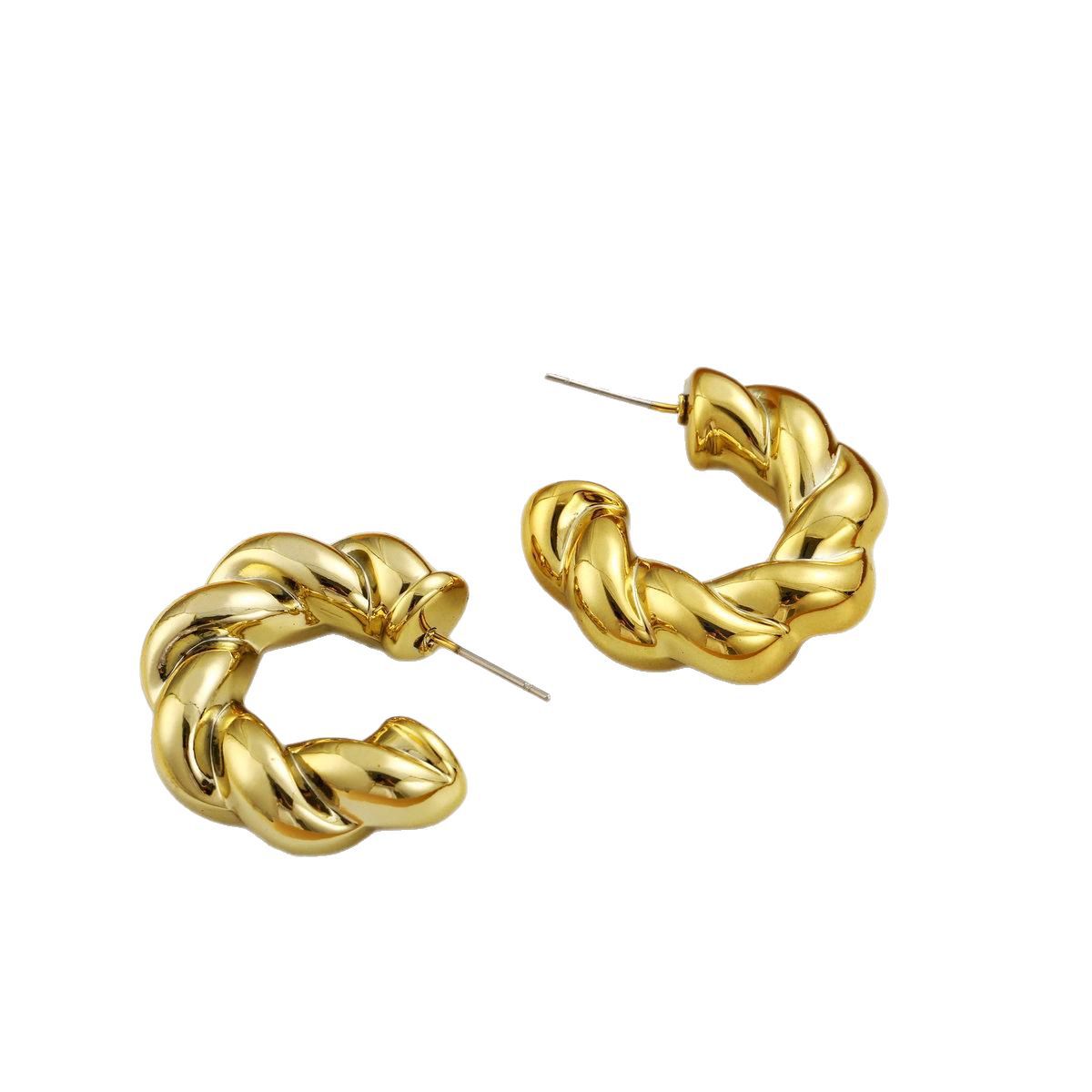 Cross-border exaggerated golden grand twist rope earrings, InS-style twist twist high-end sense, circular ear rings, personalized earrings and stud earrings Item Picture
