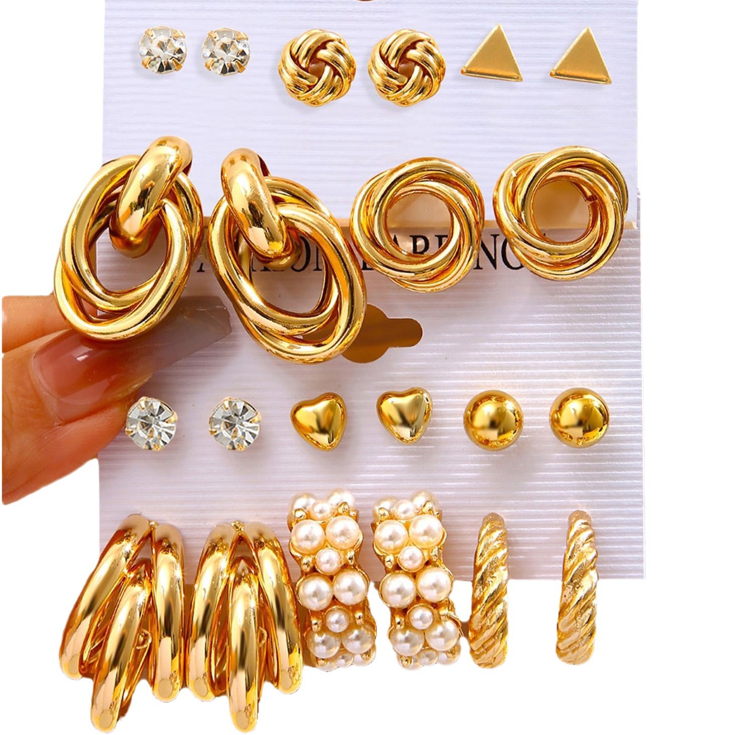 A cross-border bestseller, 11-piece set of high-end three-tube imitation pearl earrings with a European and American style for women's earrings in autumn and winter Item Picture