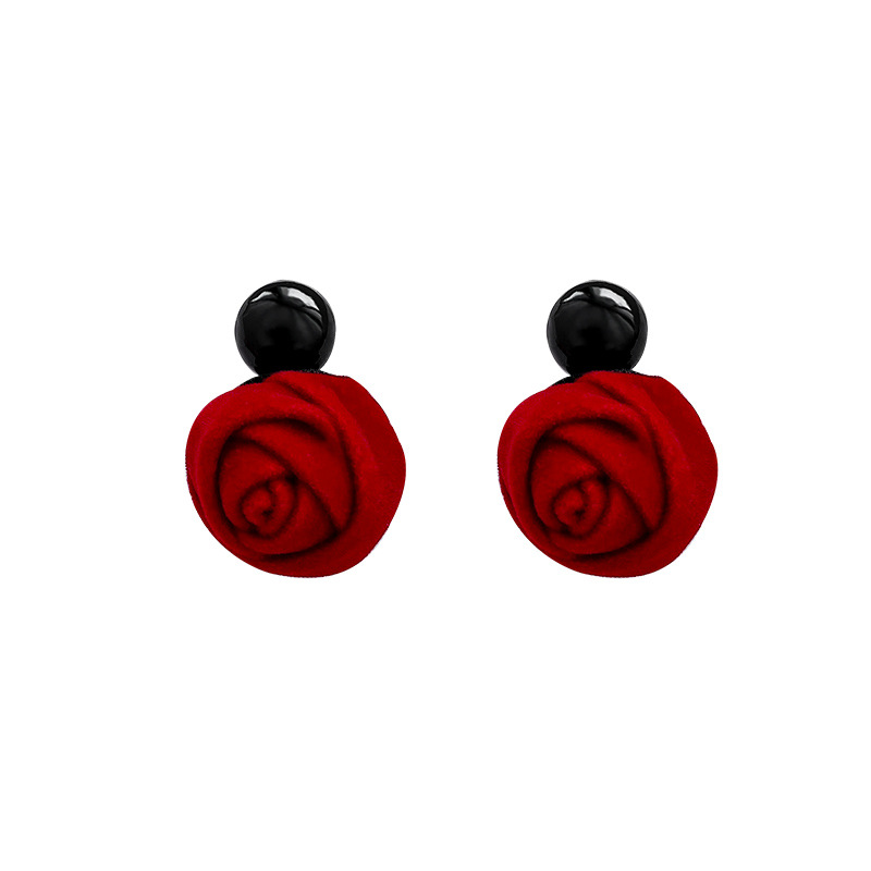 Autumn and winter plush rose stud design earrings 2025 new bestseller, high-end retro Hong Kong-style earrings for women Item Picture