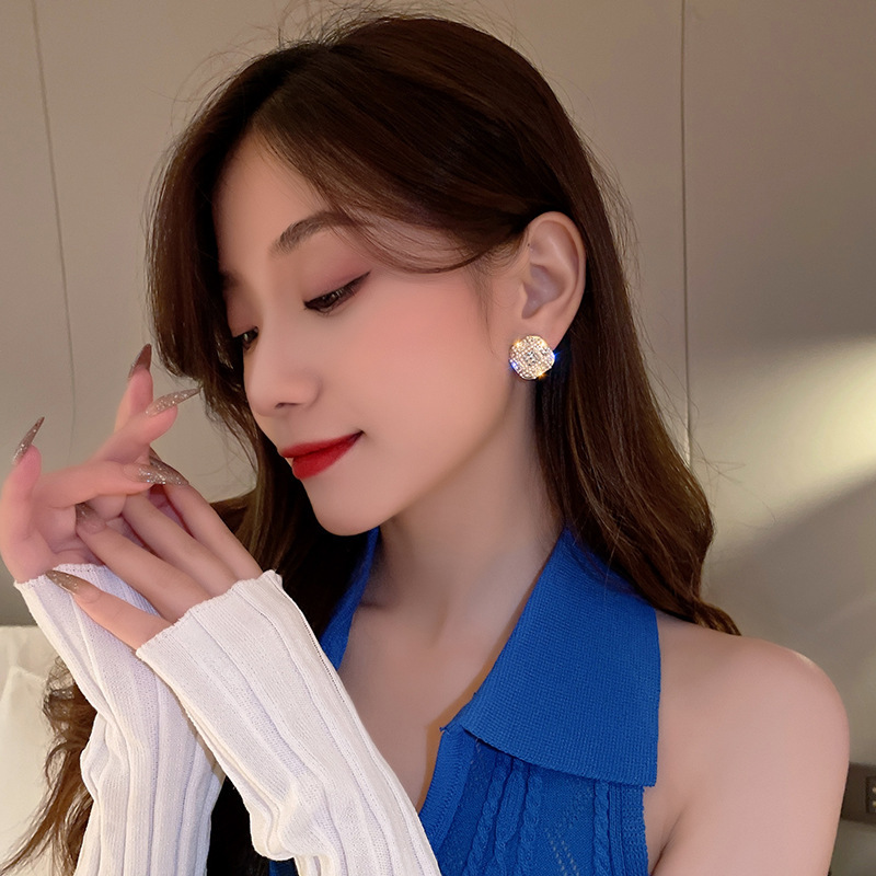 S925 Silver Needle Korean geometric Full diamond pearl earrings and Stud earrings, new trendy, simple, fashionable and light luxury stud earrings and earrings Specification drawing