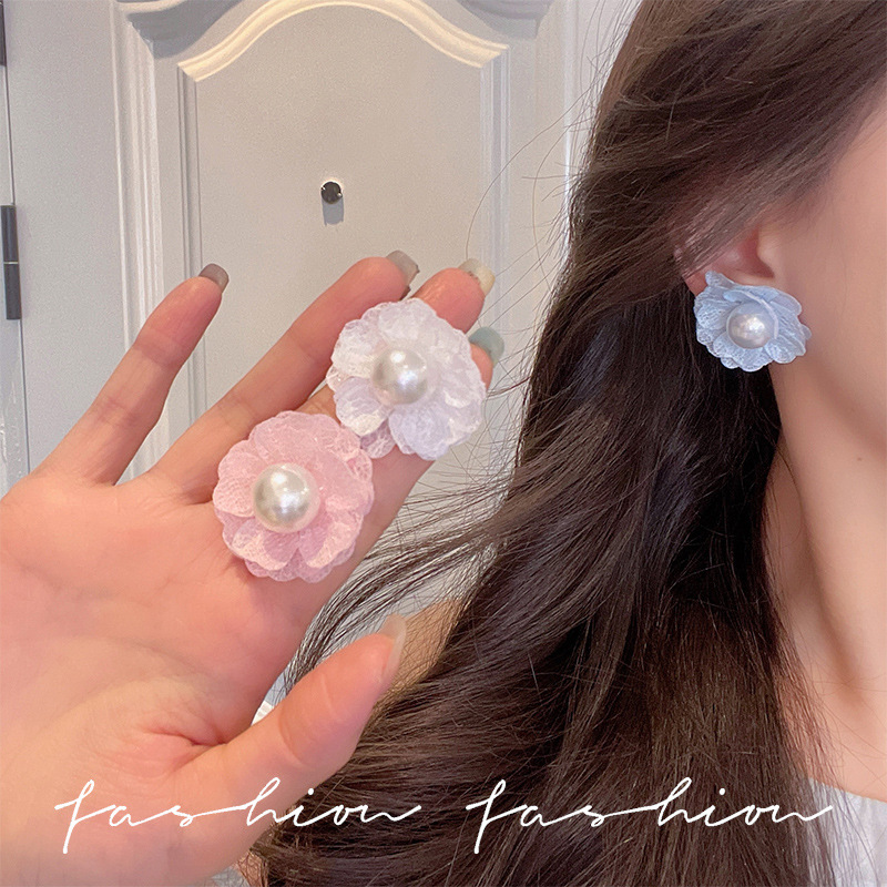 Dopamine Pink rose stud earrings for women, 2025 new pearl earrings, cute, sweet, high-end and elegant earrings Specification drawing