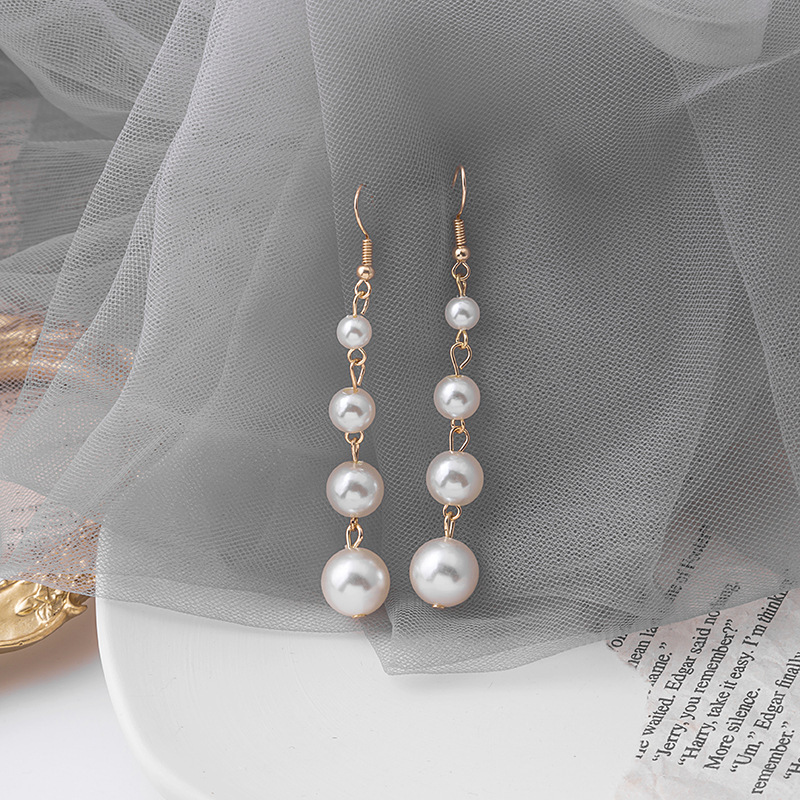 Dongdaemun's new trendy pearl long tassel earrings, ins round commuter size pearl earrings details Picture