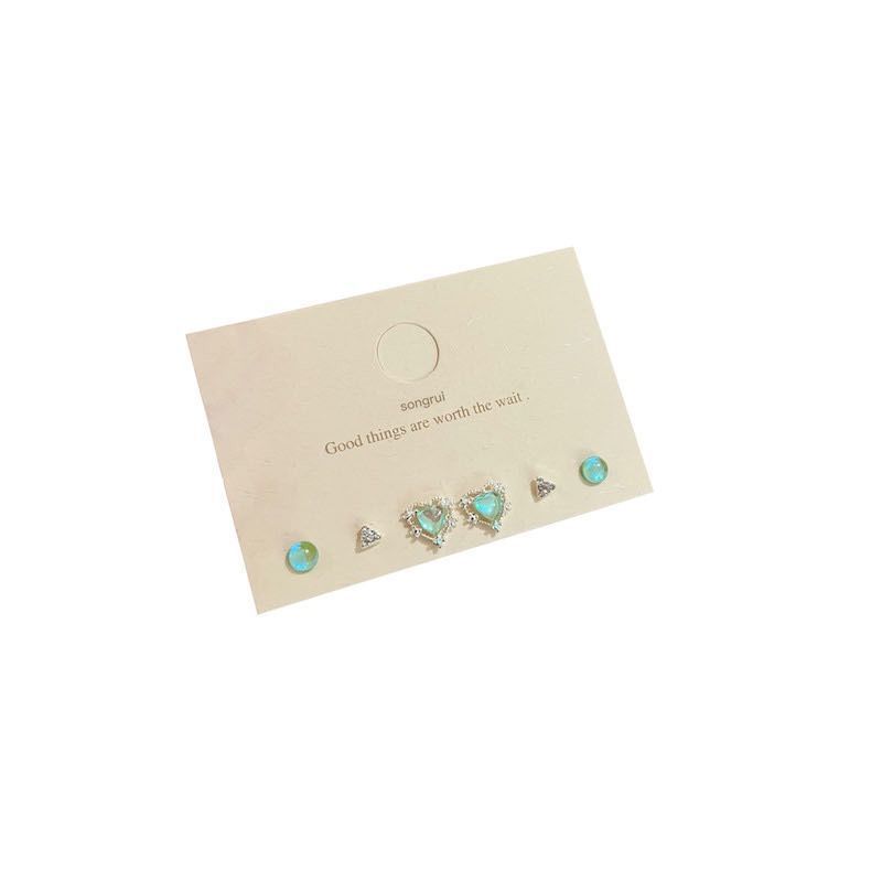 s925 Silver Needle Aurora Sparkling Heart-shaped Earrings Set, retro and niche design, 2022 New Trendy earrings and earrings Item Picture
