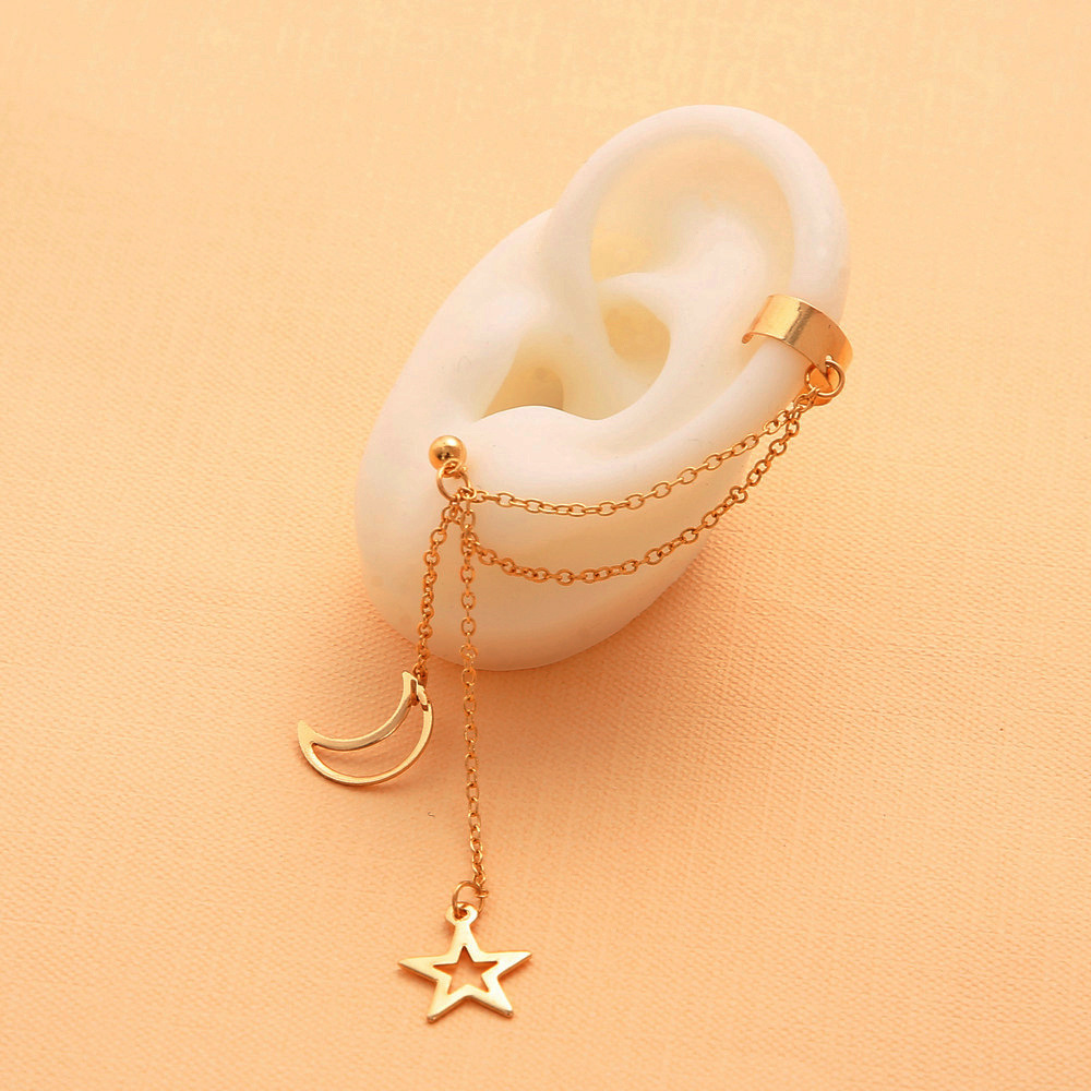 New cross-border ear clips from Europe and America, creative, retro and simple alloy metal ear clips, five-pointed star earrings for women Specification drawing