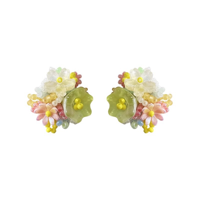 The same flower-shaped earrings as Yu Shuxin's, spring dopamine-colored beaded earrings, are light luxury, niche and high-end earrings Item Picture