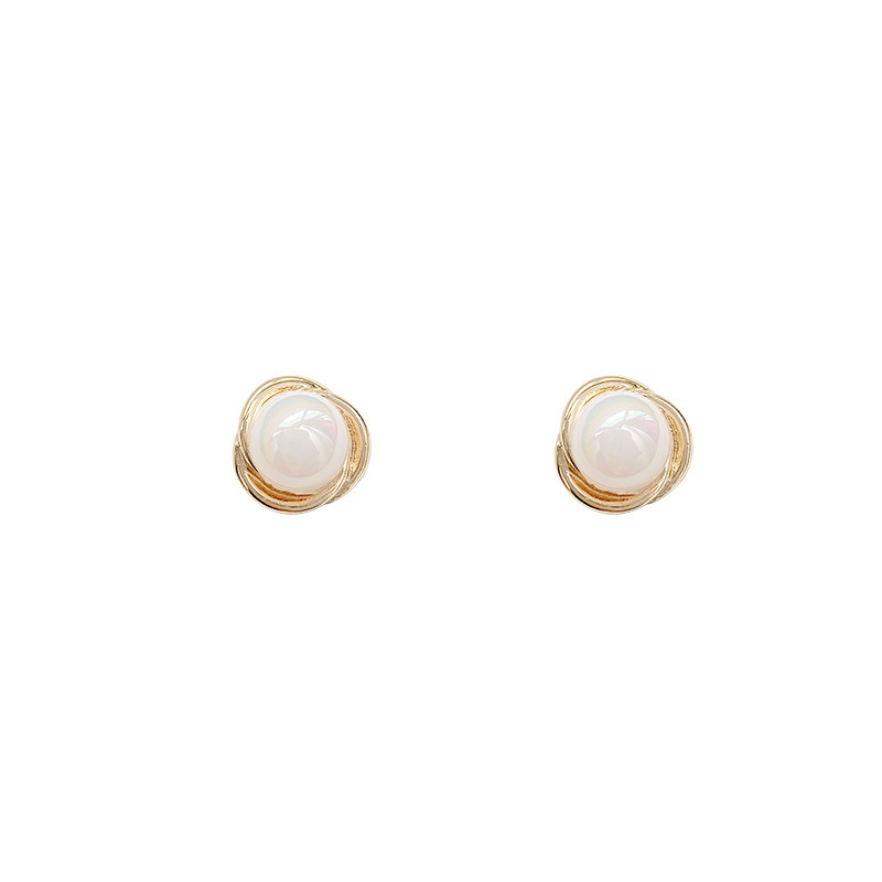 S925 Silver needle, with a niche design sense, spiral metal iridescent pearl stud earrings, is a simple and luxurious earpiece with a feminine charm Item Picture