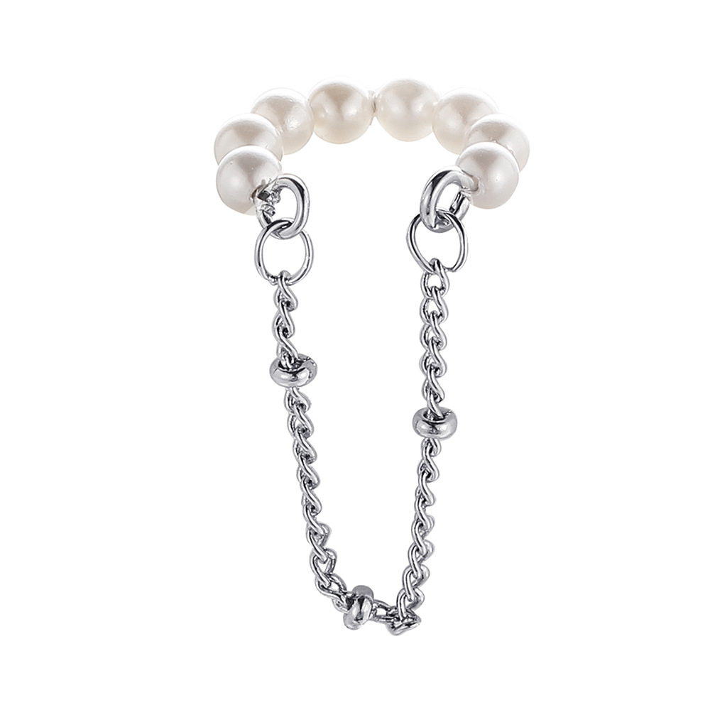 European and American high-end cold style copper bead chain earrings without ear holes, retro pearl imitation double-layer ear bone clips Item Picture
