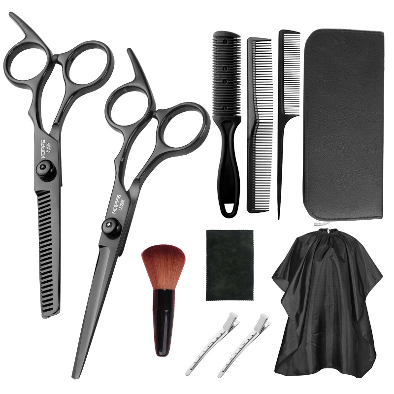 11-piece set of household hairdressing scissors, including straight scissors, thinning scissors, and hair scissors for wholesale Specification drawing