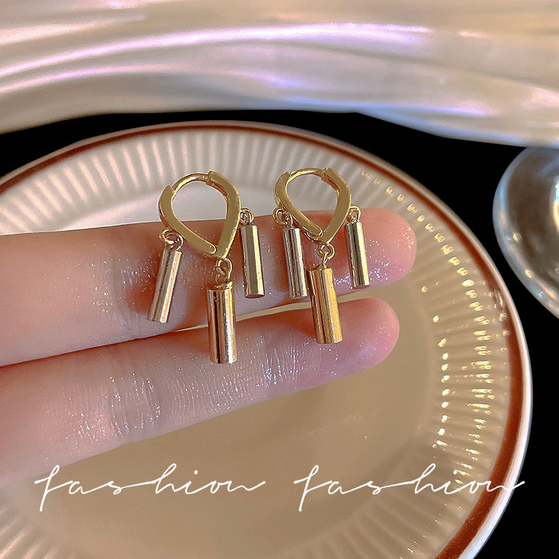 European and American cold style cylindrical tassel ear buckles, women's niche, simple and elegant, internet-famous earrings, high-end new earrings full figure