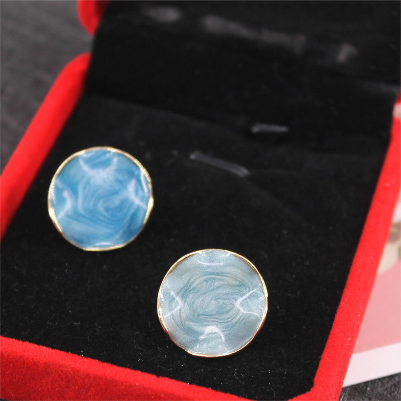 S925 Silver needle retro and elegant blue pattern earrings, light luxury drip glaze contrasting color fashionable stud earrings, personalized and trendy earrings for women details Picture