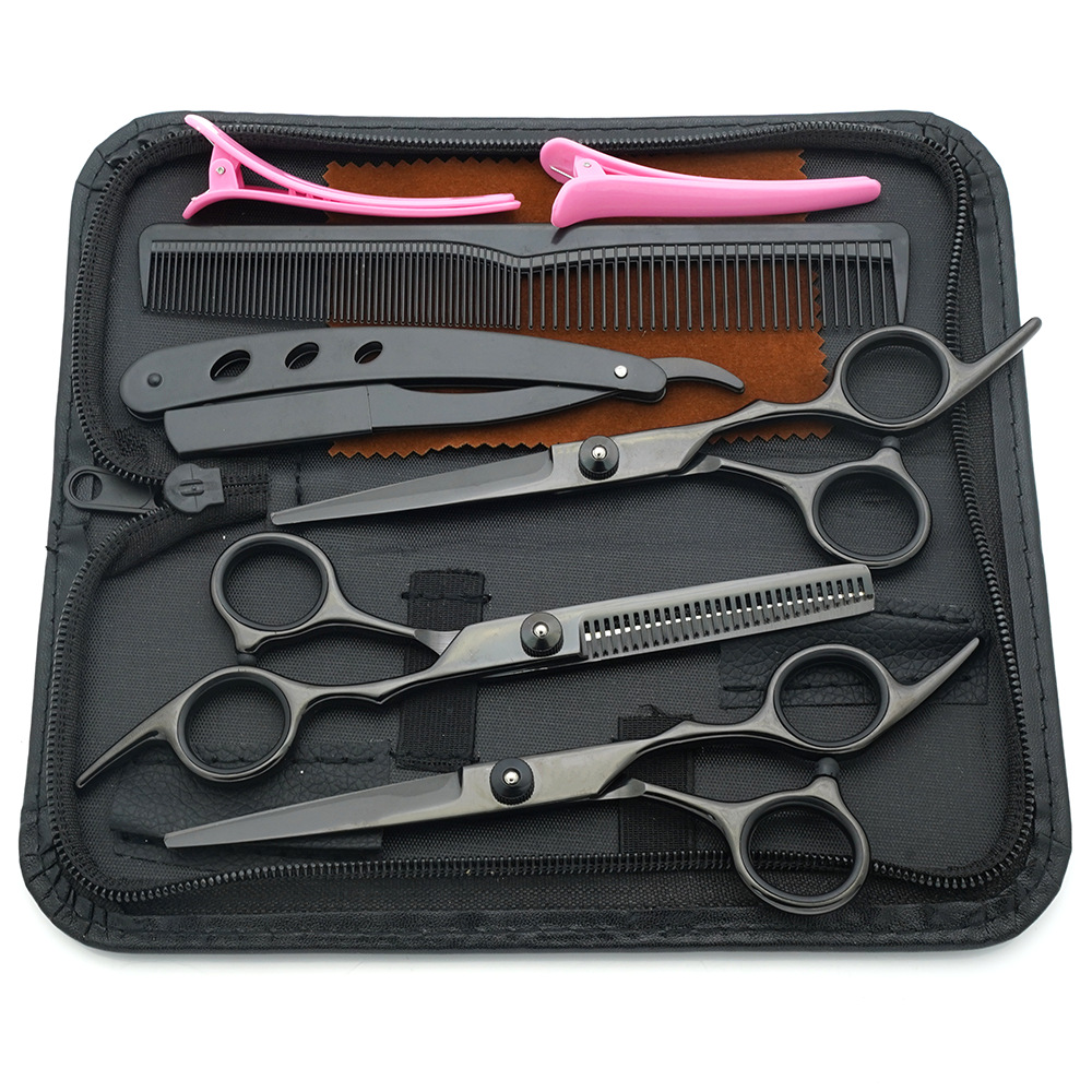 Factory wholesale of stainless steel hairdressing scissors, 6-inch sets, hair care scissors, beauty products, flat scissors, teeth scissors, mid-range scissors undefined