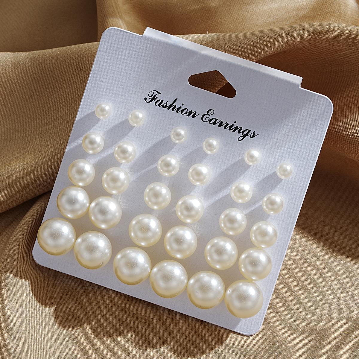 A unique 15-pair combination card set of earrings for women, featuring retro imitation pearl stud earrings made of paper cards and popular cross-border products from Europe and America Application Scenario