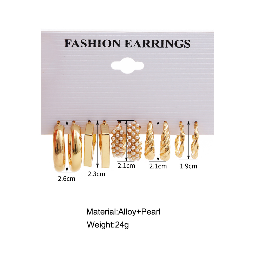 Wholesale of 5-piece sets of creative geometric metal C-shaped earrings and imitation pearl earrings that are popular in Europe and America details Picture