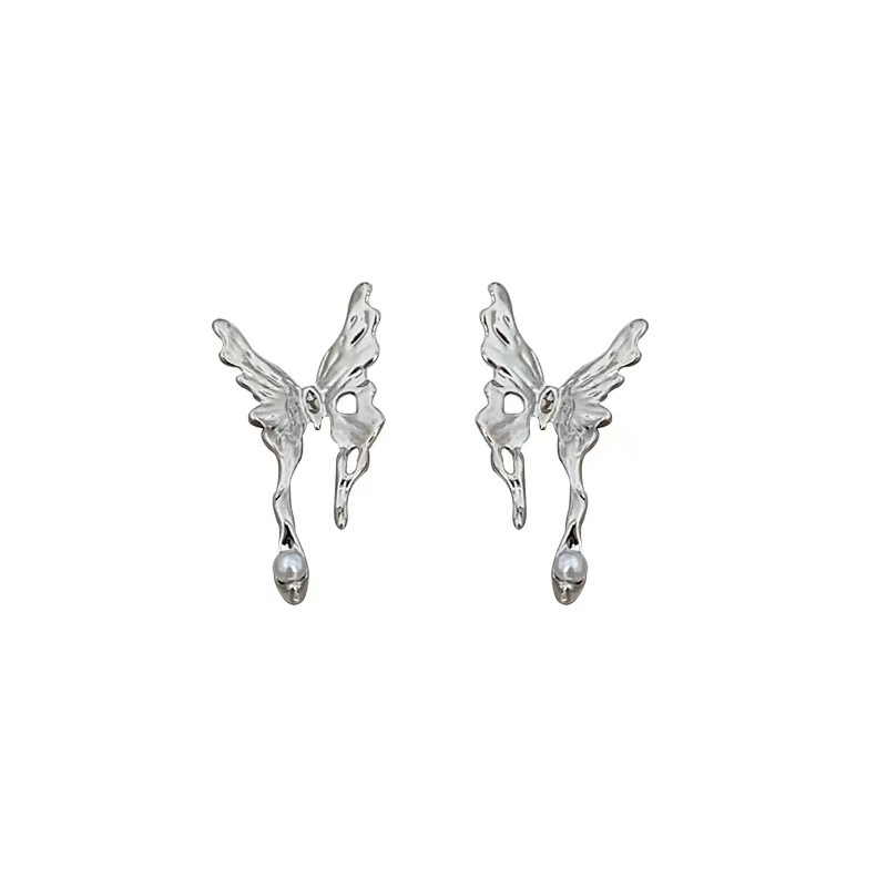 S925 Silver needle liquid butterfly Stud earrings with a light luxury and niche design sense, a cold style, and a sweet and cool personality Item Picture