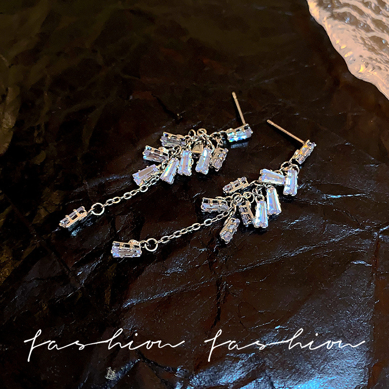 Silver needle, light luxury, elegant, versatile for socialite, niche design, high-end feel, zircon tassel earrings, new 2025 women's earrings Application Scenario