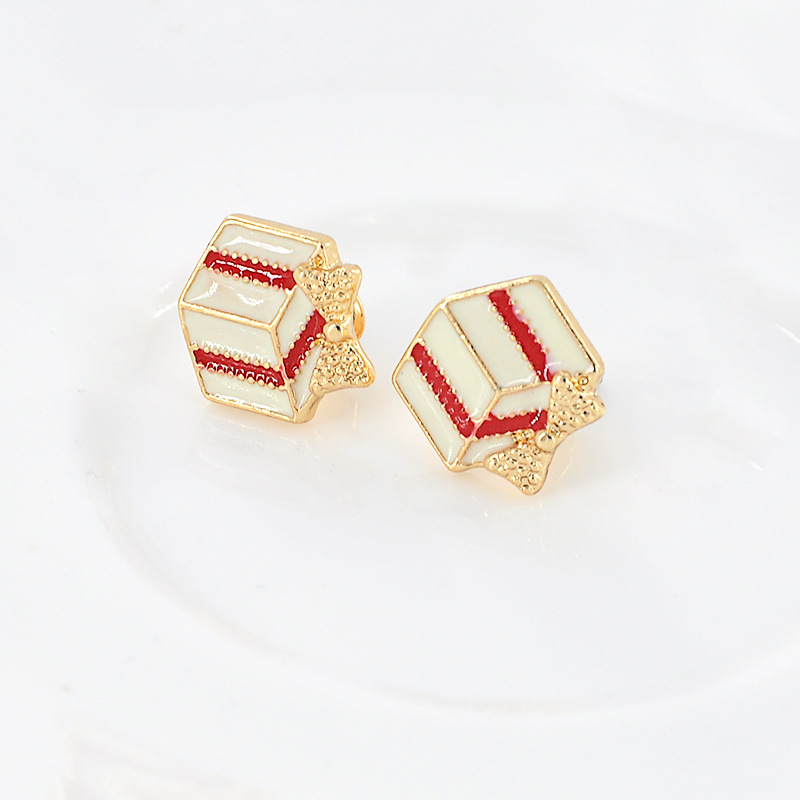 S925 Silver Needle New Year Christmas Gift Box, Bow oil-drip Stud earrings, fashionable alloy export earrings in stock Application Scenario