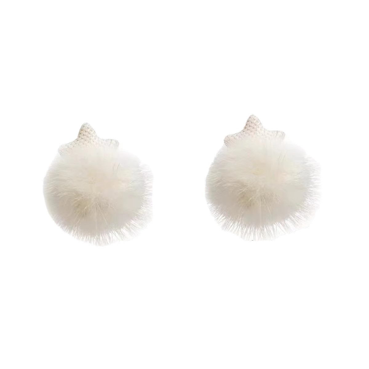 Christmas five-pointed star pink fluffy ball earrings for women, sweet and cute fluffy earrings, fashionable and high-end earrings Item Picture