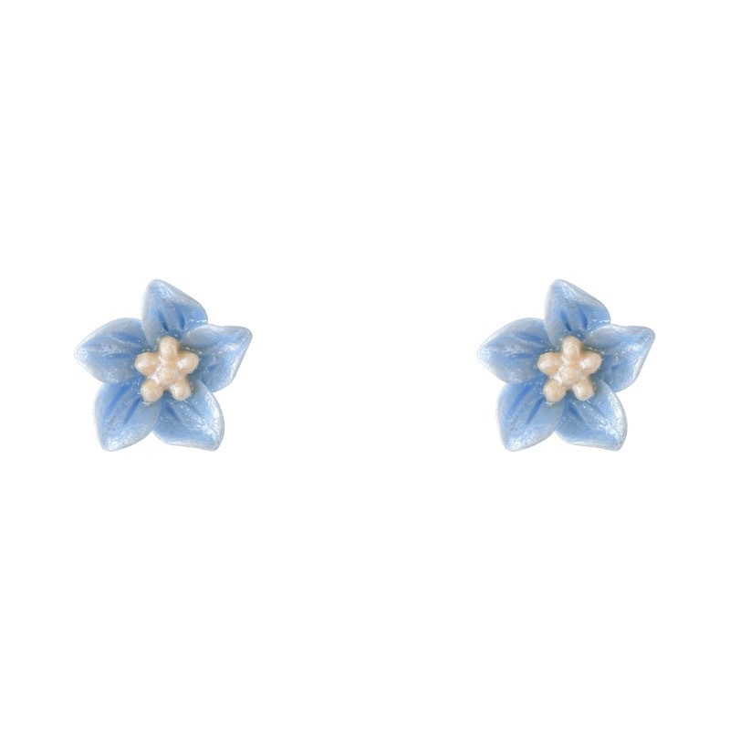 925 Silver Needle Blue Camellia Flower Stud Earrings for Women, fresh and sweet, niche design, simple and versatile earrings Item Picture