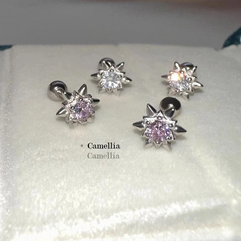 Diamond-encrusted hexagonal ear bone stud 925 Silver needle super flash Zircon screw cochlear stud mini ear care earrings wholesale Application Scenario