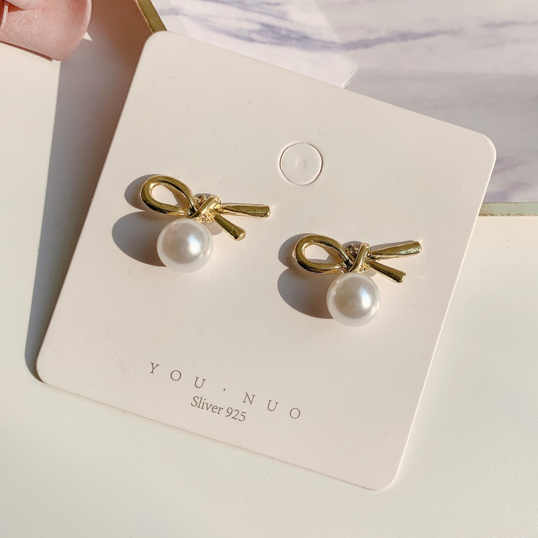 s925 Silver needle InS-style pearl knot earrings for girls, cute and sweet Korean students, versatile bow stud earrings for girls details Picture