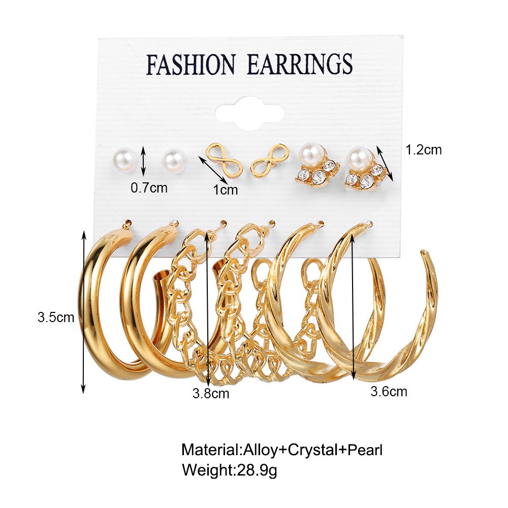 Han Zhishang Metal Circle Chain Stud Set 6-piece Creative and Personalized Cross-border heart-shaped brooch Butterfly Earrings details Picture