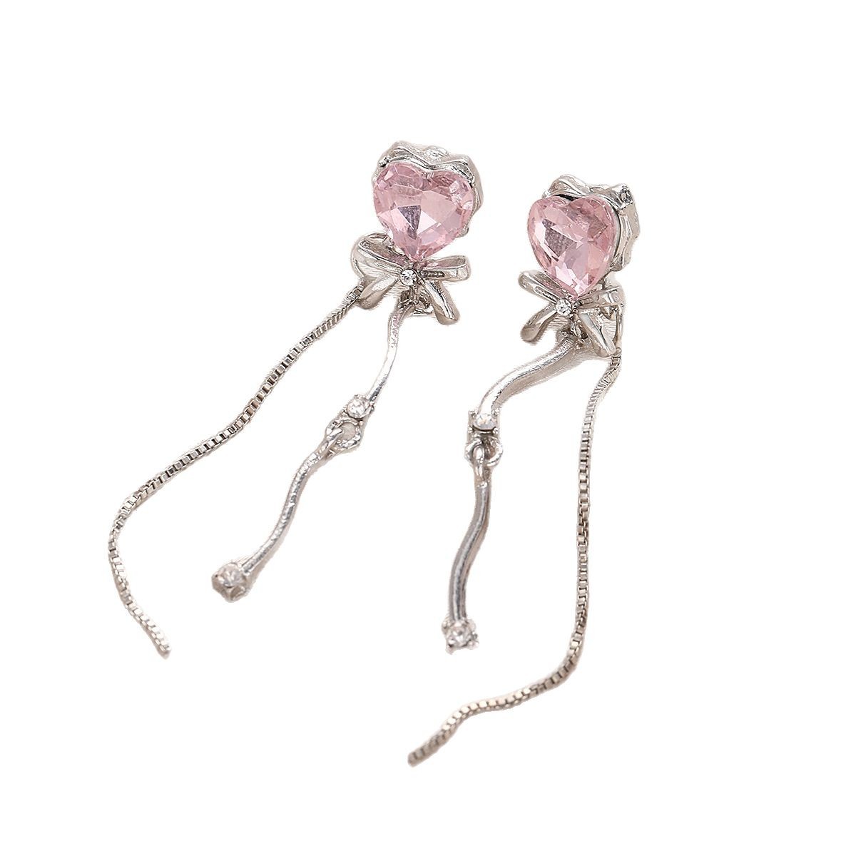 New cross-border, simple and high-end creative bow, heart-shaped, niche and light luxury tassel earrings, ladies' elegant earrings Item Picture