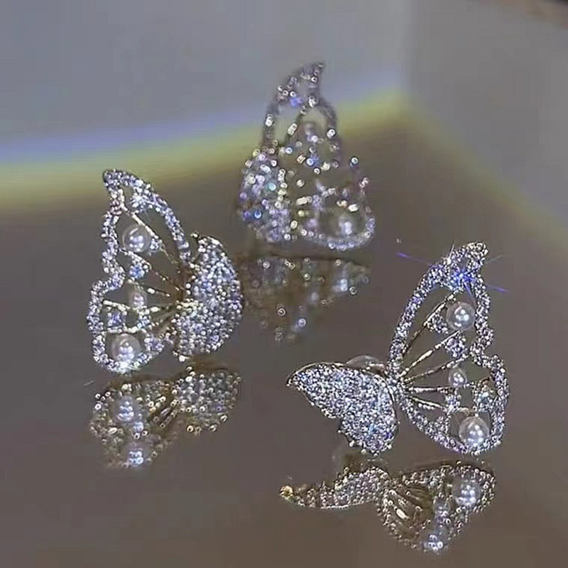 S925 Silver Needle Korean butterfly Pearl Earrings, a new style of light luxury and elegant stud earrings for women details Picture