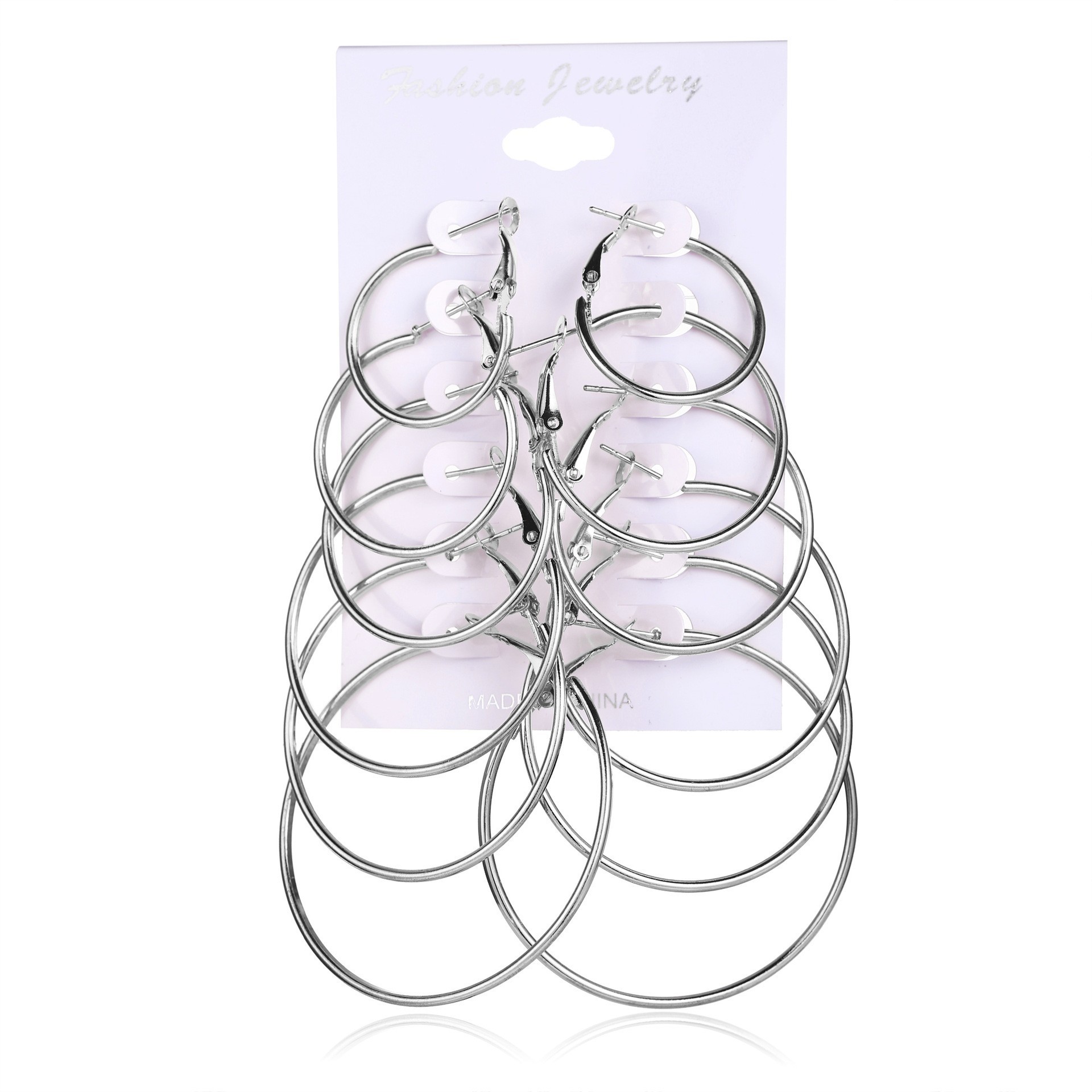 European and American cross-border best-selling rock exaggerated personality earring set 6-piece earring set Item Picture
