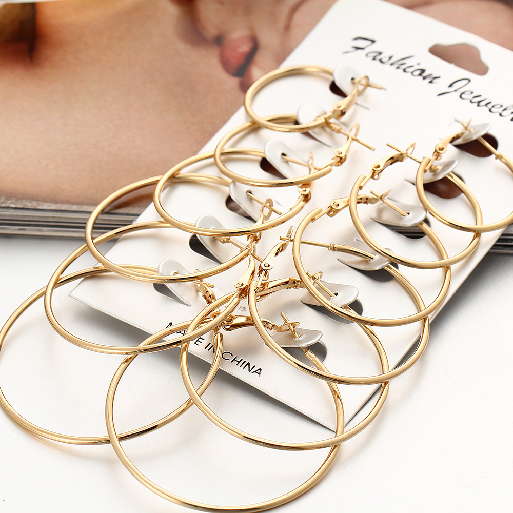 Han Zhishang's European and American Cross-border Rock Exaggerated Ear ring 6-piece Set, ear stud set, and personalized earring combination full figure
