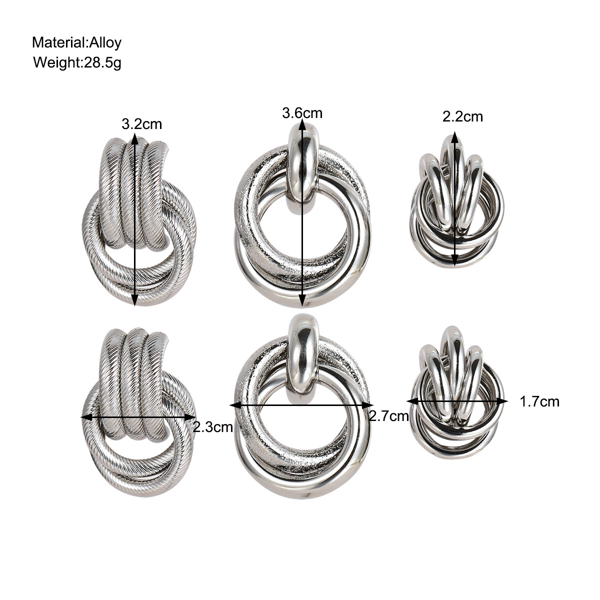 A set of 3 pairs of cross-border metal earrings from Europe and America, featuring exaggerated geometric twist earrings and a minimalist style on Instagram details Picture
