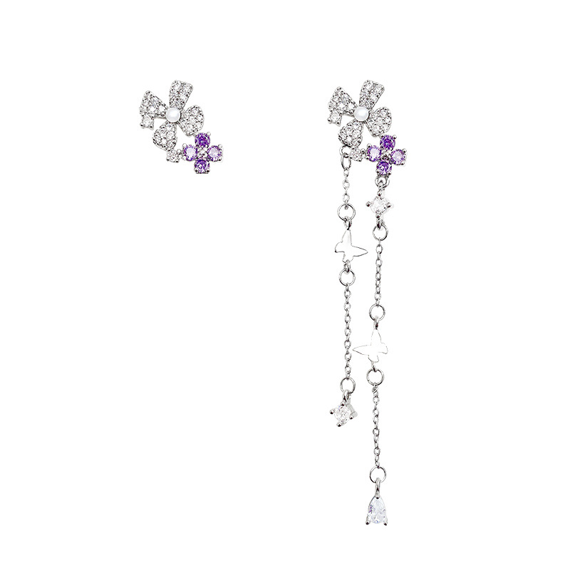 S925 Silver needle micro-inlay zircon tassel earrings, high-end, light luxury, niche ear studs, elegant earrings and earrings for women wholesale Item Picture