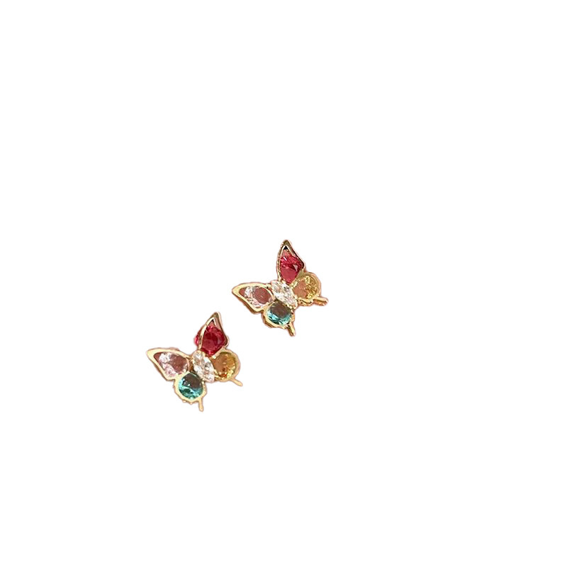 Colorful butterfly zircon stud earrings for women in summer's ins style, super ethereal, light luxury earrings, exquisite, small and high-end earrings Item Picture