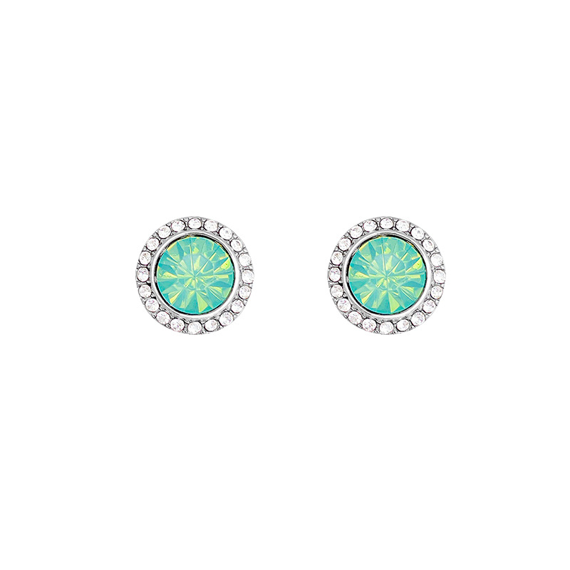 925 silver needle emerald full diamond round stud earrings, retro, simple and elegant earrings, light luxury style Yiwu accessories Item Picture