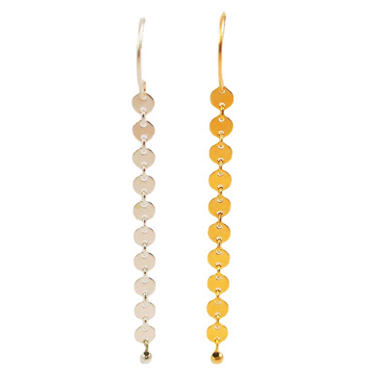 European and American cross-border accessories, fashionable, light luxury and niche earrings, women's metal small round pieces, smooth round piece tassel earrings Item Picture