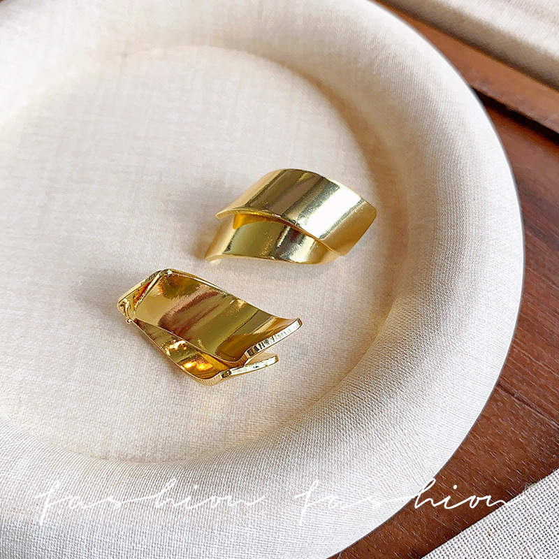 Unique geometric twisted metal piece earrings in the cold style of European and American Instagram, a 2025 bestseller, high-end stud earrings for women Specification drawing