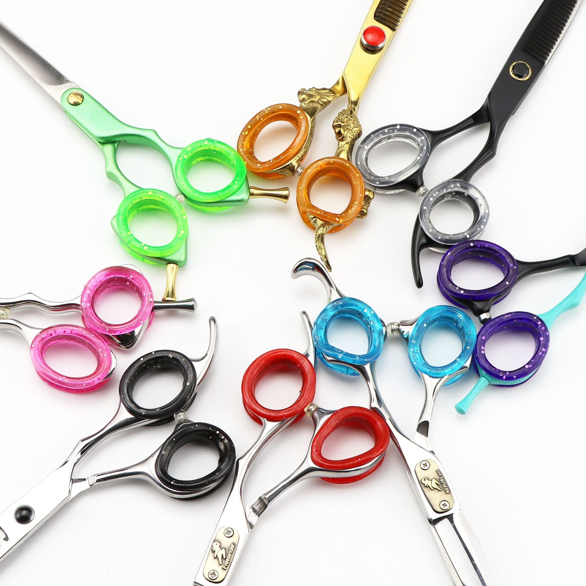 Large-sized hair scissors, pet scissors, and colorful silicone bright crystal finger rings are available in multiple colors Item Picture