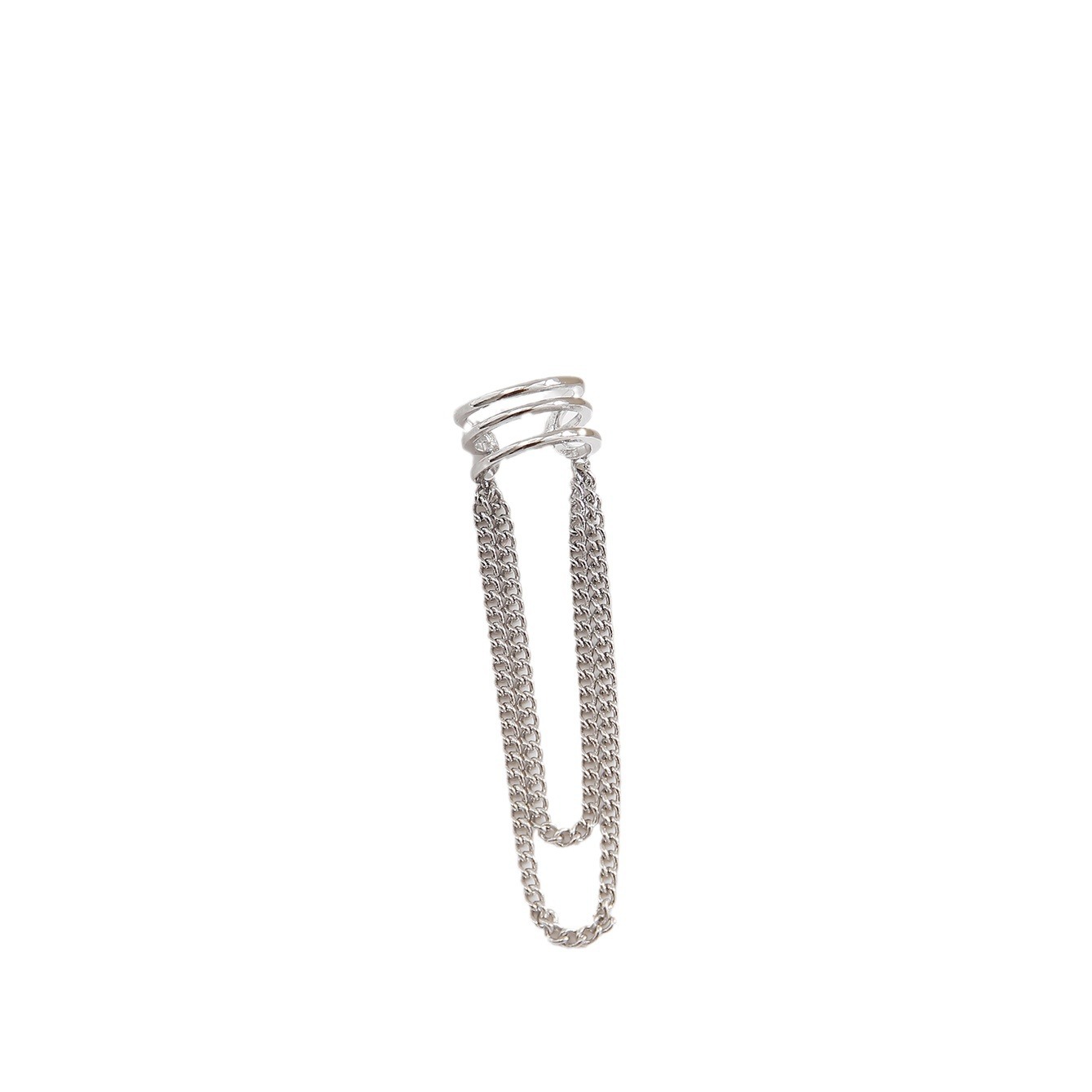 Fashionable, creative, simple and high-end ins cold style silver niche three-layer tassel ear clips Item Picture