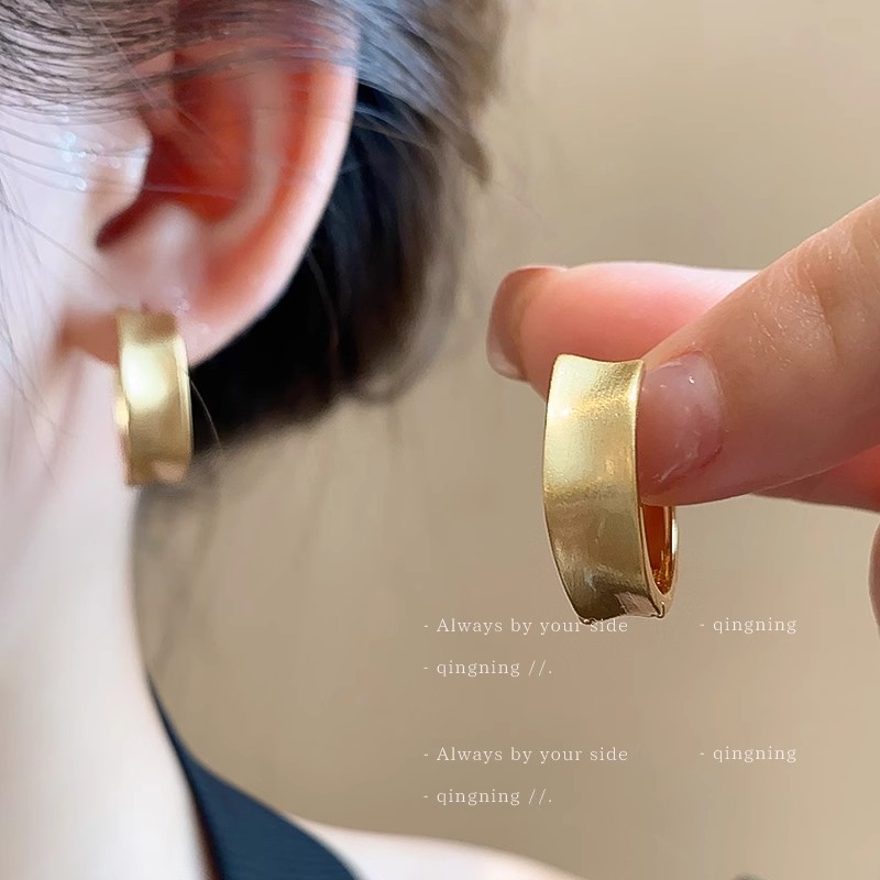Retro metal brushed matte circle earrings, women's light luxury and fashionable daily commuting stud earrings, high-end and simple earrings full figure