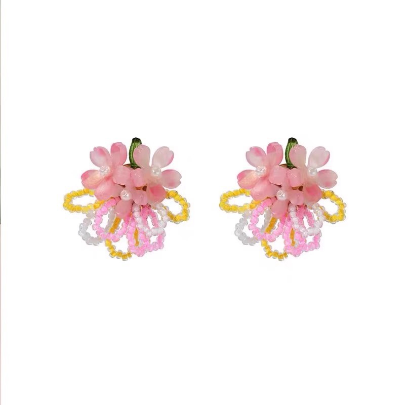 Wonderful Garden ~ Early Spring crabapple Flower beaded Earrings for Women, Super fairy-like style earrings, Dopamine sweet earrings Item Picture