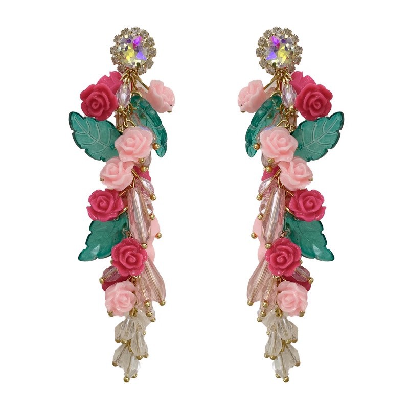 Colorful dopamine tassel earrings for women, new Spring/Summer 2025 style, high-end and elegant floral earrings, round face stud earrings Item Picture