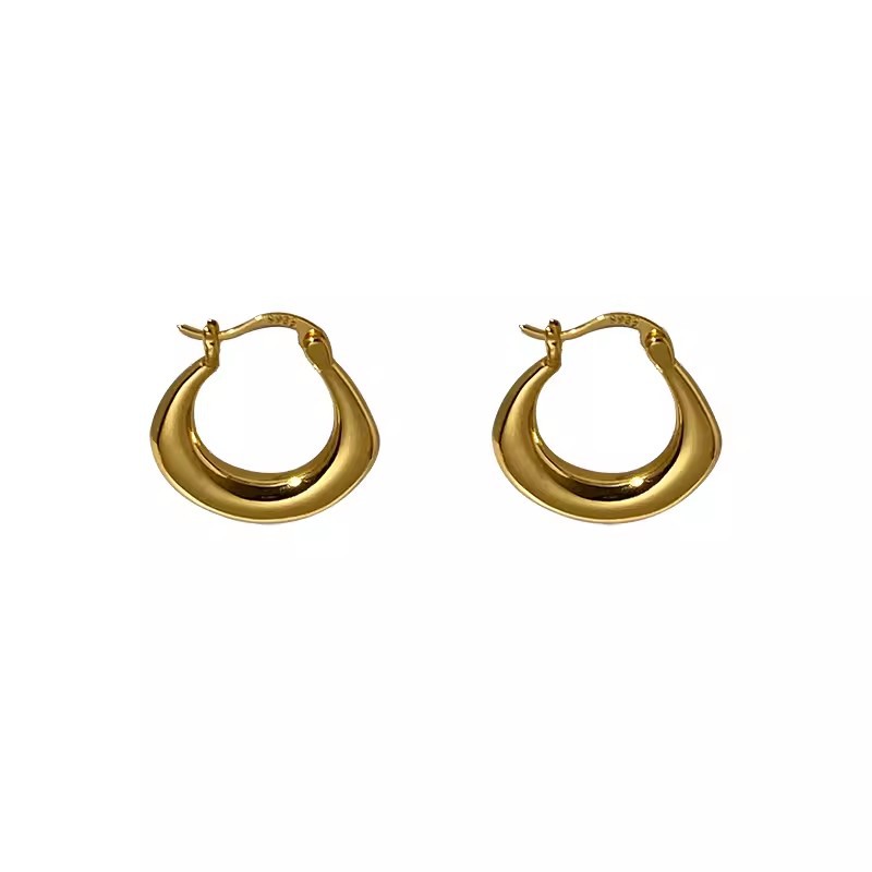 Gold retro plain ring metal ear loops, women's niche high-end and elegant ear loops, 2024 new Hong Kong-style earrings and earrings Item Picture