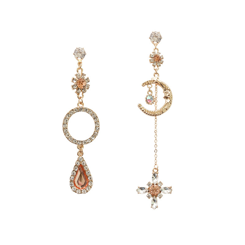 925 Silver Needle, European and American fashion, asymmetrical long, elegant and exaggerated earrings, Baroque tassel, Sun and moon, internet-famous earrings Item Picture