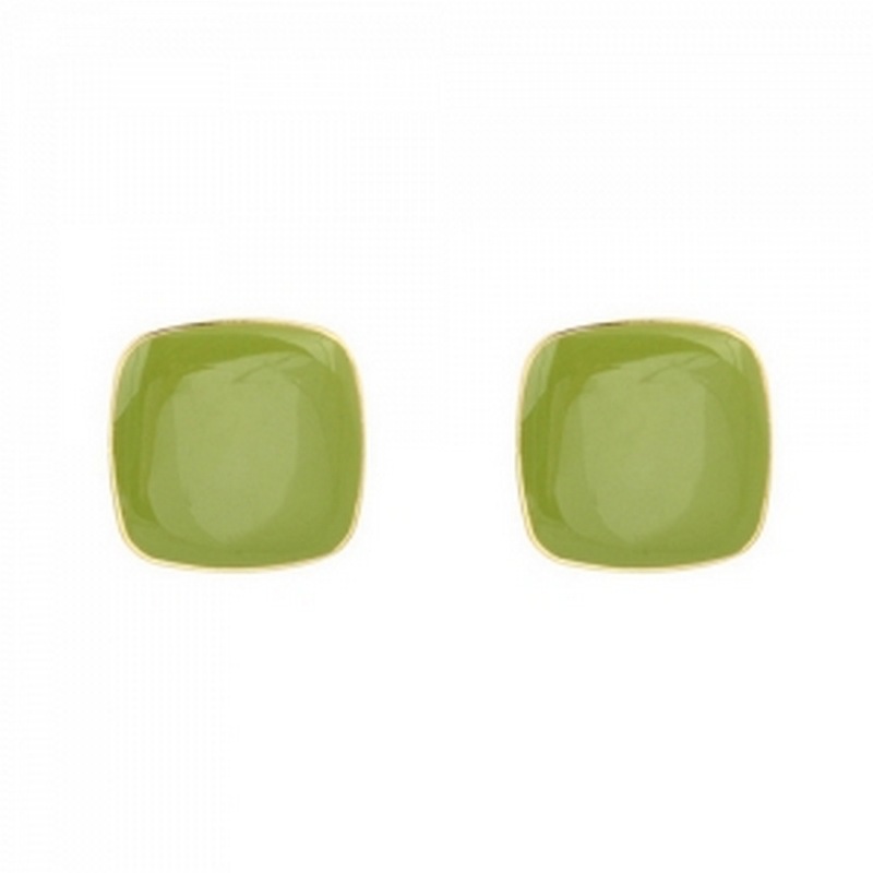 S925 Silver Needle Korean green oil-dripping geometric new trendy square summer niche design Trendy trendy stud earrings Item Picture